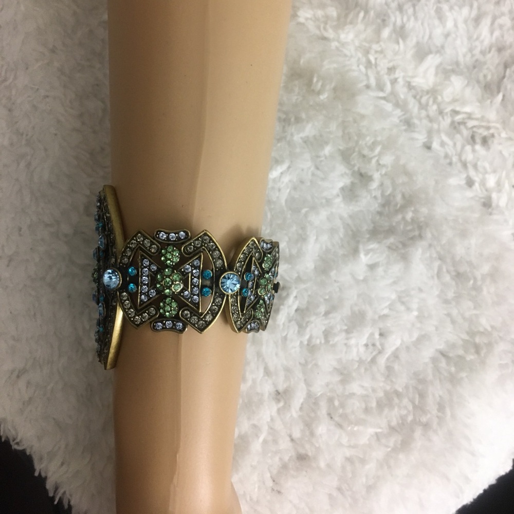 LaVintage Antique Brass Swarovski Cuff Bangle - Picture 2 of 9